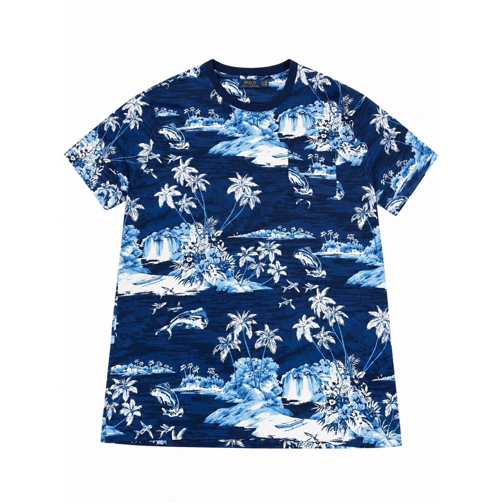 Polo Ralph Lauren Tropical Island Fishing Scenic Print Pocket Tee XLT